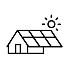 Solar panel house with sun icon in minimalist line art style  