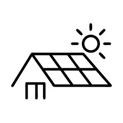 Solar panels on rooftop with sun icon for renewable energy concept  