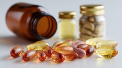 Vitamins and Supplements for Promoting Healthy Bones and Joints Displayed on a Clean Surface With Storage Containers in the Background
