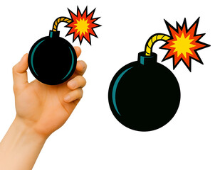 Bomb Icon with Lit Fuse in Hand – Explosive Clipart Set