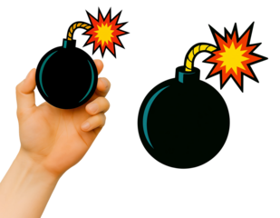 Bomb Icon with Lit Fuse in Hand – Explosive Clipart Set