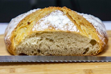 Rustic Italian bread with natural fermentation, real food, ancestral, vintage and homemade artisan food