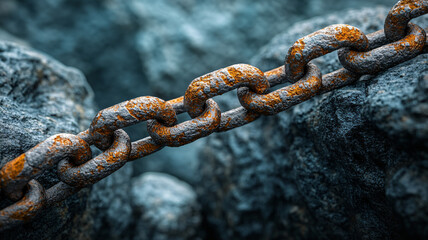 Through Rust and Time: The Journey of Determination, chain, metal, link, rusty, iron, steel, rust, old, links, chains, connection, strength, strong, security, closeup, heavy, industry, metallic. 