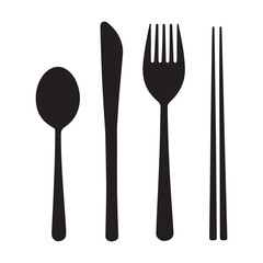 Cutlery set spoon knife fork chopsticks flatware dining utensils kitchenware black and white minimalist design