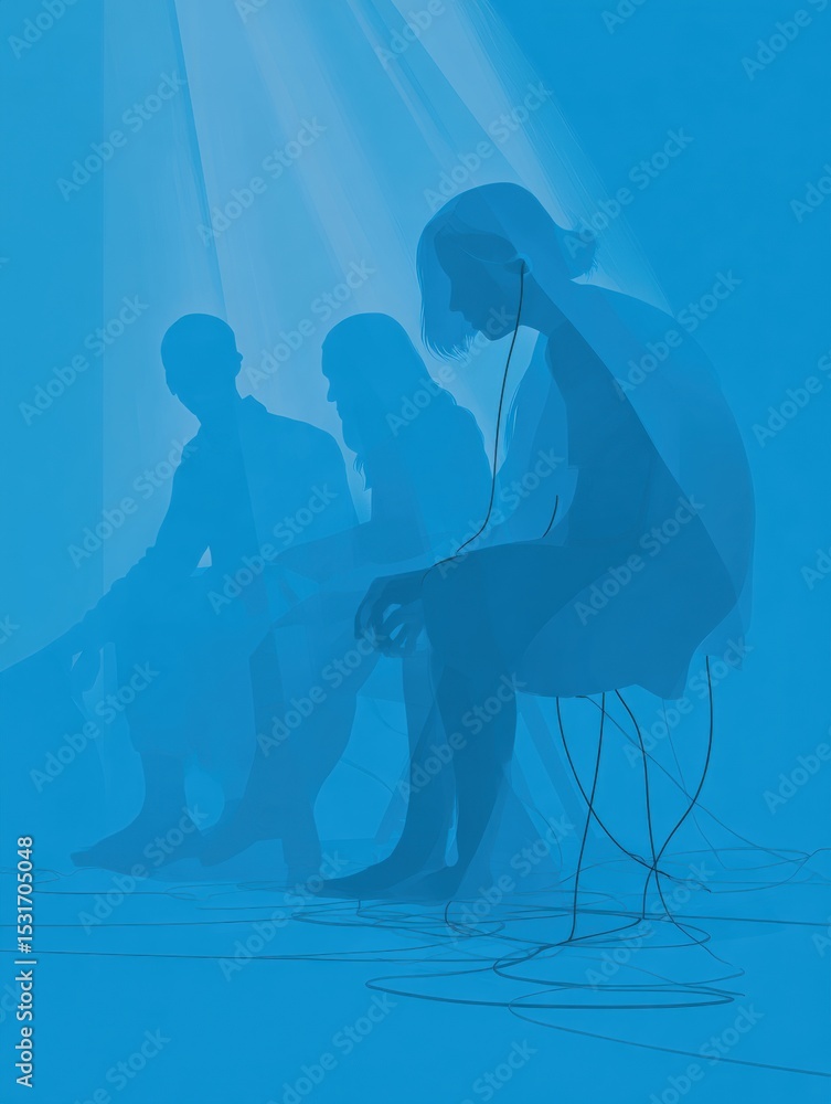 Poster Support System Infographic Designed for Individuals Coping With PTSD, Utilizing a Calm Blue Tone to Promote Serenity and Understanding