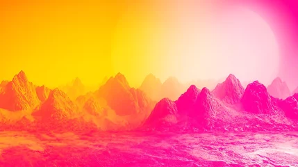 Selbstklebende Fototapeten Surreal bright sunset over mountain range © putro