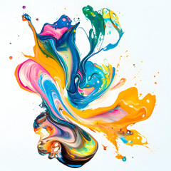 Abstract colorful paint swirls creating vibrant patterns on a clean white background.