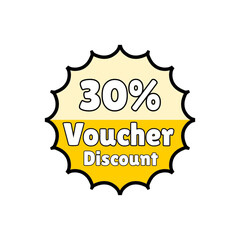30% discount coupon in jagged round yellow, best voucher.