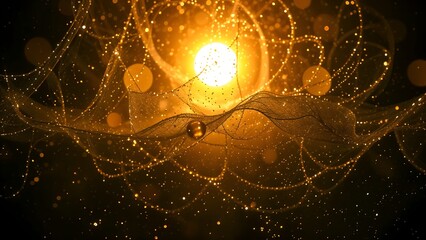 Abstract fractal spider web with glowing blue energy and stars, a digital illustration of cosmic technology and light