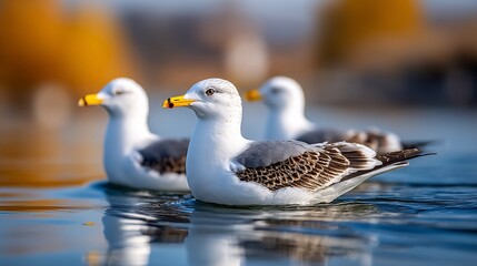 Obraz premium Gulls resting serenely on tranquil waters