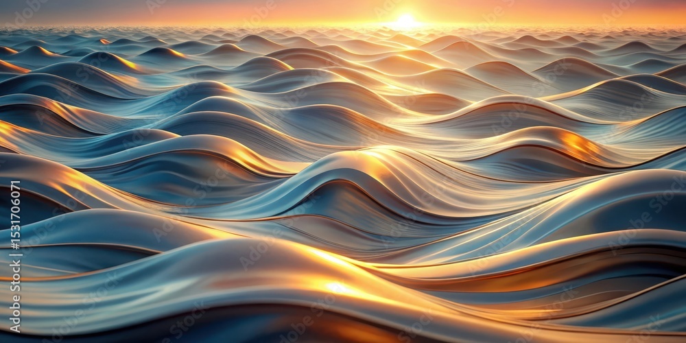 Wall mural golden hour abstract waveform a serene digital landscape of smooth, undulating forms illuminated by 
