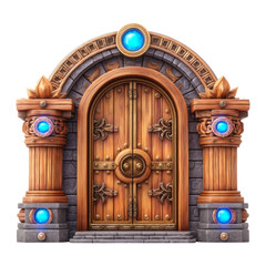 Ornate Wooden Door with Stone Columns and Gems