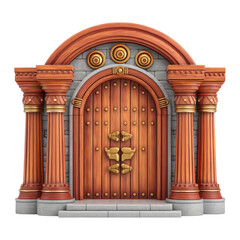 Ornate Wooden Door with Stone Pillars and Golden Accents