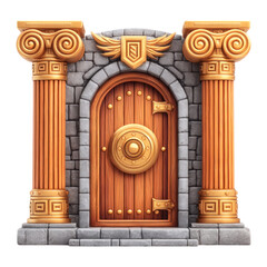 Ornate Wooden Doorway with Decorative Shield