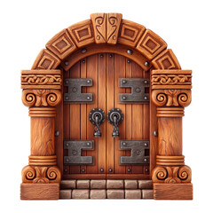 Ornate Wooden Doorway With Decorative Stone Arch And Intricate Details