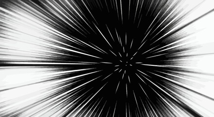 Abstract speed lines background in black and white, radial zoom effect