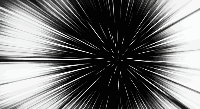 Abstract speed lines background in black and white, radial zoom effect