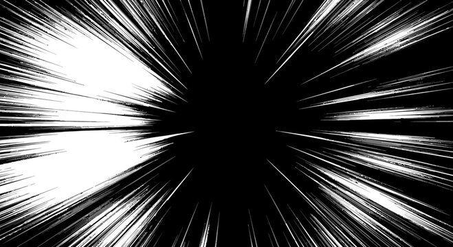 Monochrome radial speed lines background, dynamic zoom effect for comic book, and game asset