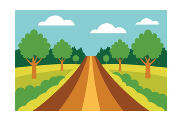 Rural Dirt Road Between Summer Trees Vector