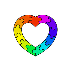 Colorful puzzle border heart. Vector isolated on a white background.