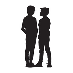 Silhouette of two boys standing together vector illustration stock image for graphic design projects