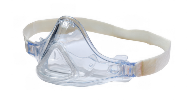 Laryngeal mask airway featuring a transparent design and adjustable strap, ensuring secure airway management and efficient ventilation in medical settings