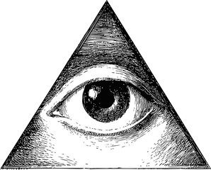All-seeing eye in a triangle with detailed line art. Vector illustration in sketch style