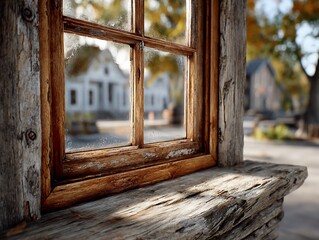Rustic windows old view of town