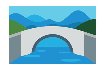 Crystal Clear River Flowing Under Stone Bridge Vector 