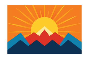 Naklejka premium Bright Summer Sun Peeking Over Mountains