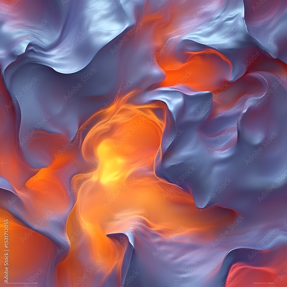 Poster abstract fluid forms in vibrant colors. soft folds and flowing textures