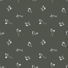 Seamless pattern with hand drawn white clove buds on deep green background for packaging textile and kitchen wall art