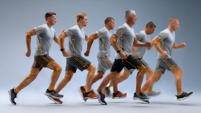 Dynamic strides and movement: Capturing sequence of athletic motion as runners demonstrating perfect posture and the dedication of marathon runners.