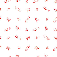 Hand drawn seamless pattern with cinnamon sticks anise and cloves in red color on white background for packaging or textiles