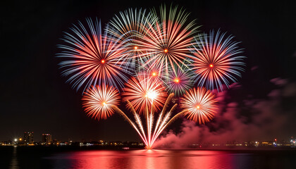Colorful fireworks exploding over a dark night sky