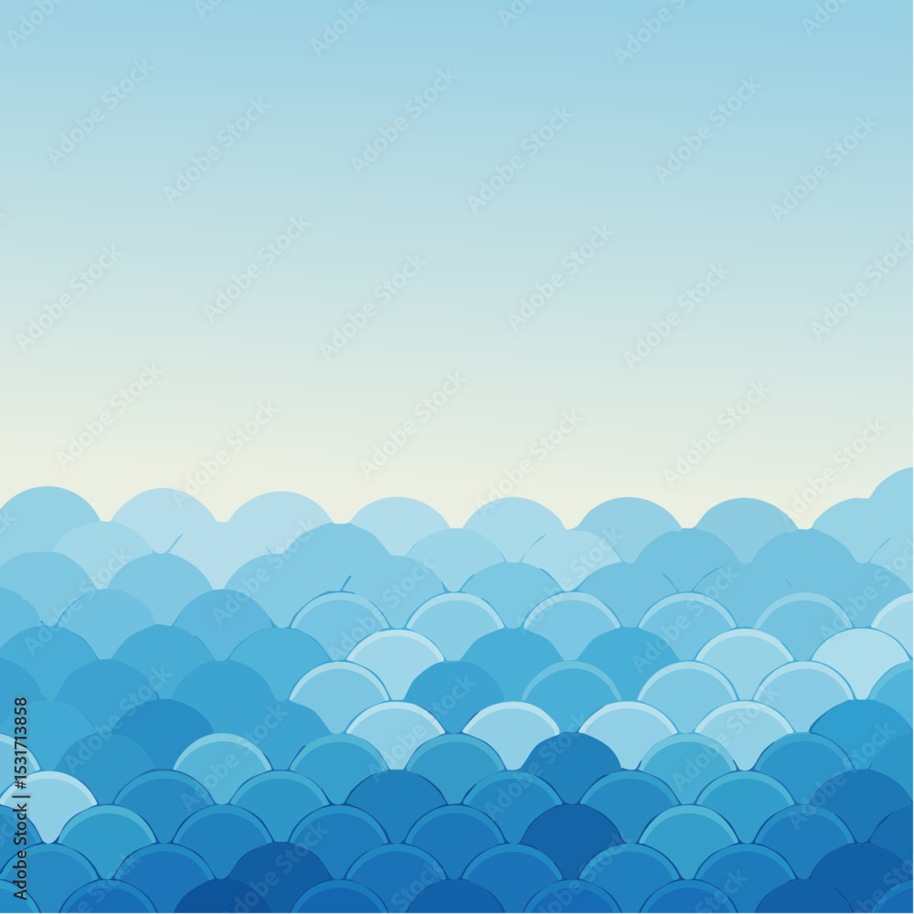 Poster abstract vector illustration featuring a stylized ocean wave pattern in various shades of blue with 