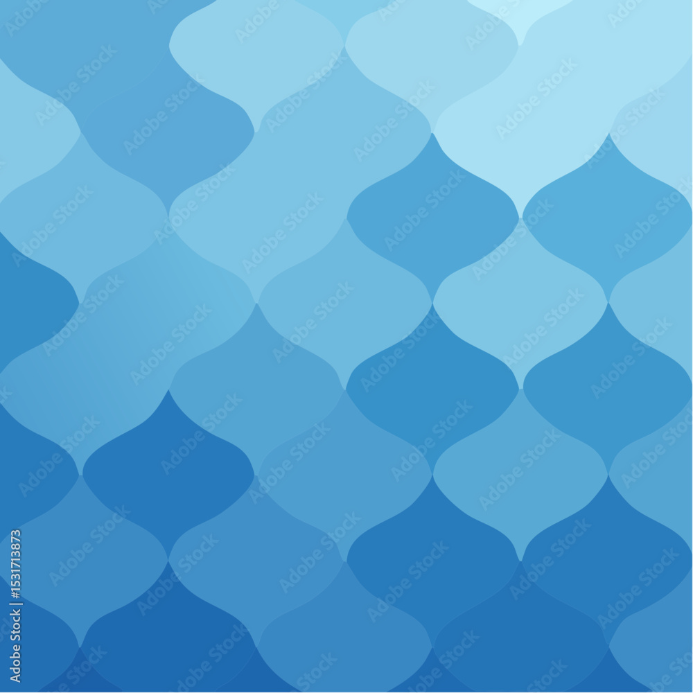 Poster abstract geometric pattern featuring overlapping teardrop shapes arranged in a seamless mosaic, with