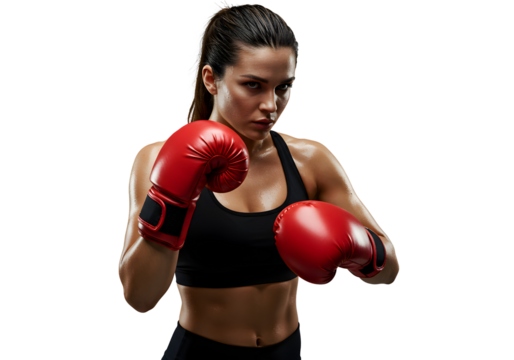 Strong Woman Boxer Fitness Sport with Red Boxing Gloves