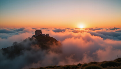 Fototapeta premium Sunrise over mountain peak with clouds