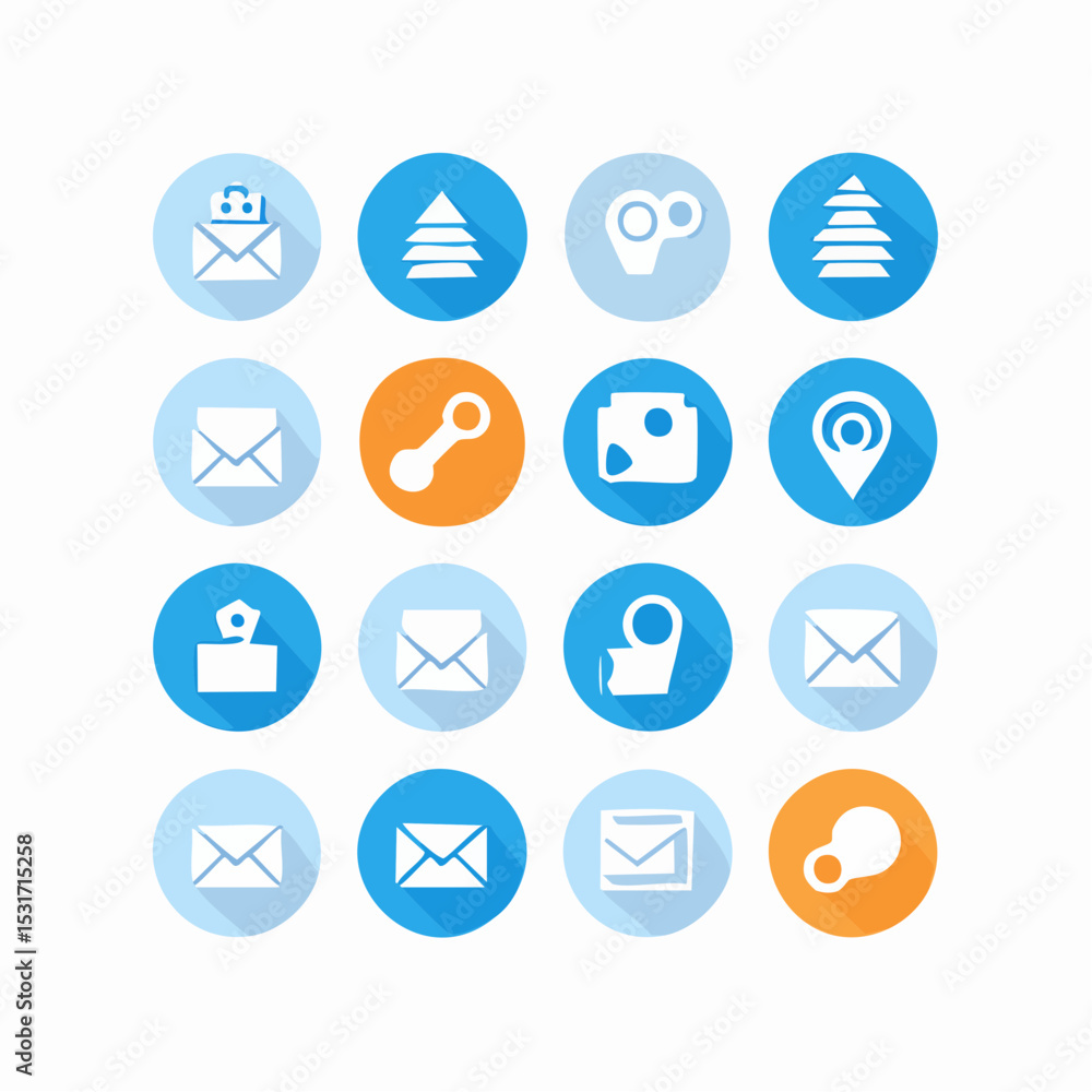 Poster a collection of sixteen different vector icons in a flat design style, each depicted within a colore