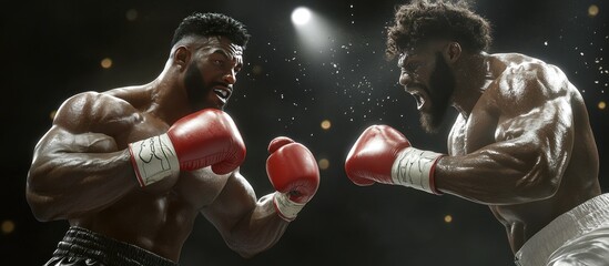 Intense Boxing Match Arena Spotlight, Sweat Flies