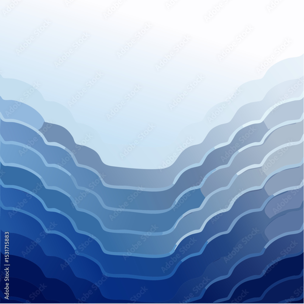 Poster abstract illustration of layered blue waves with various shades, creating a gradient effect, suitabl