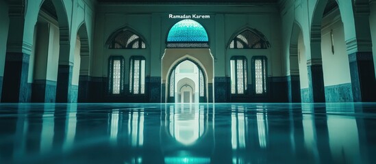 Obraz premium Mosque Interior Reflection, Ramadan, Teal Floor