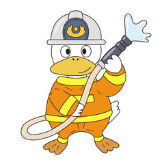 ホースを持ったアヒルの消防士