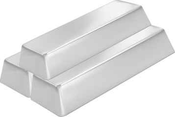 Many shining silver bars isolated  platinum ingot. An bar of a noble precious metal.