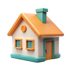 Colorful 3d render of a charming house with orange roof and teal accents isolated on white