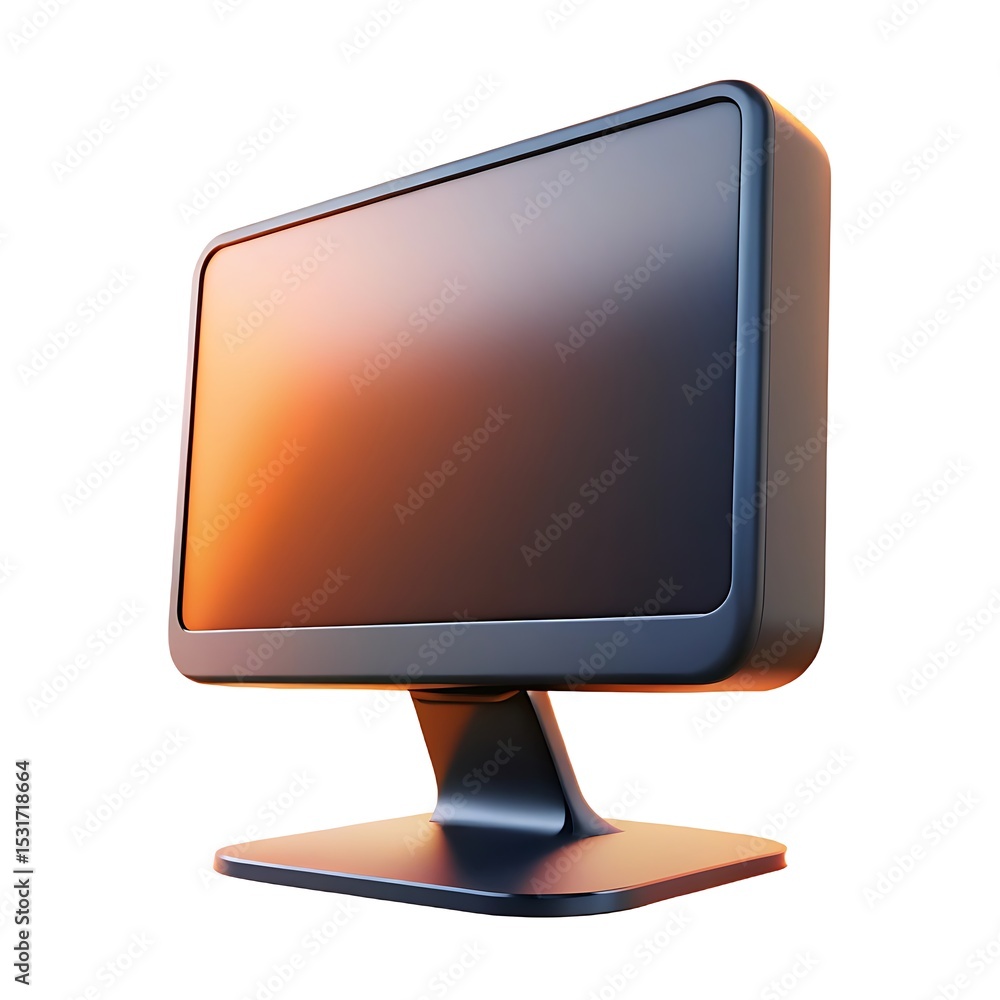 Poster modern computer monitor with a sleek design and gradated orange and blue lighting effect