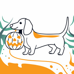 Cute Dachshund Dog Holding Jack-o'-lantern for Halloween