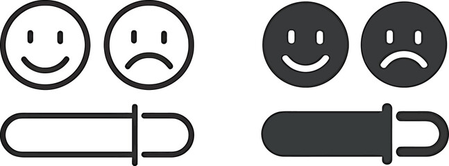  Feedback Slider Icon with Happy and Sad Faces – Vector Illustration