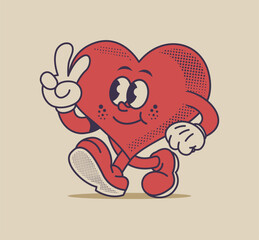 cute retro heart cartoon character in groovy style. colorful, fun, and playful design perfect for sticker, logo, and vector illustration